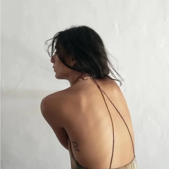 Zara pleated halter / pleated midi dress with beaded strap - Picture 3 of 6